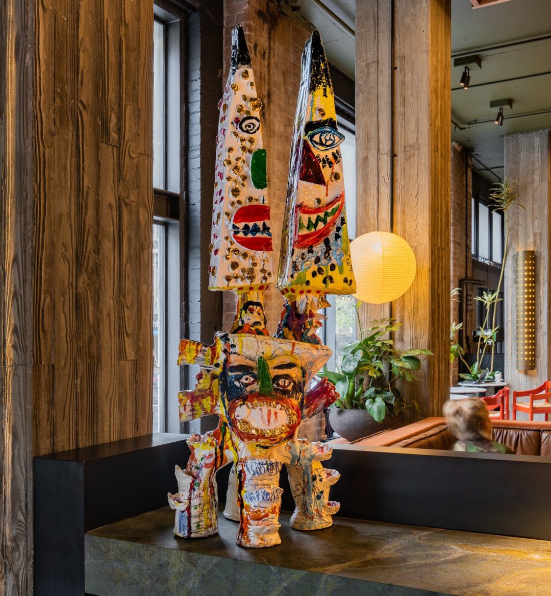 ceramic sculpture in a hotel lobby